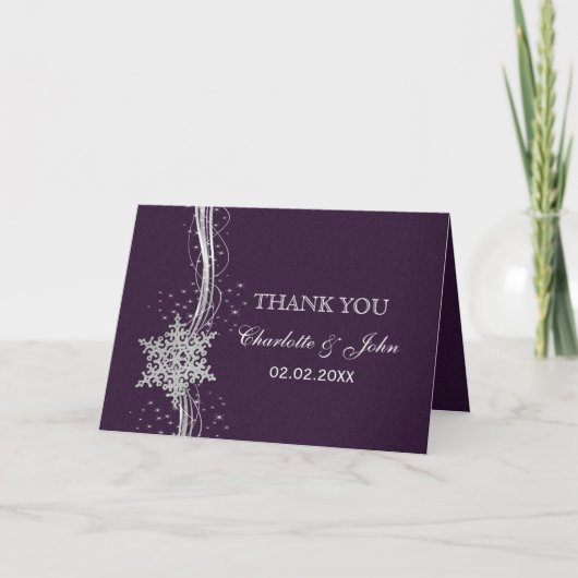 violet Silver Snowflakes Merci de mariage hivernal (Devant)