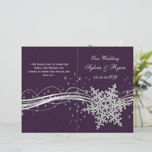 violet Silver Snowflakes programmes de mariage pli (Debout devant)