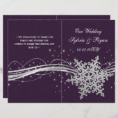 violet Silver Snowflakes programmes de mariage pli (Devant / Derrière)