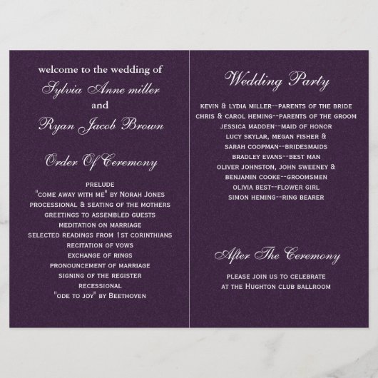 violet Silver Snowflakes programmes de mariage pli (Dos)