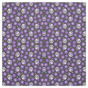 Violet Skulls en Flowers Stof