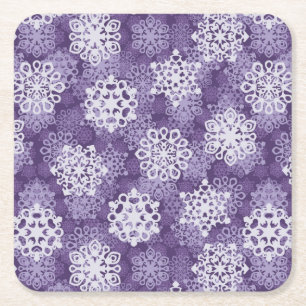 Violet Snowflakes Patroon Vierkante Kartonnen Onderzetter