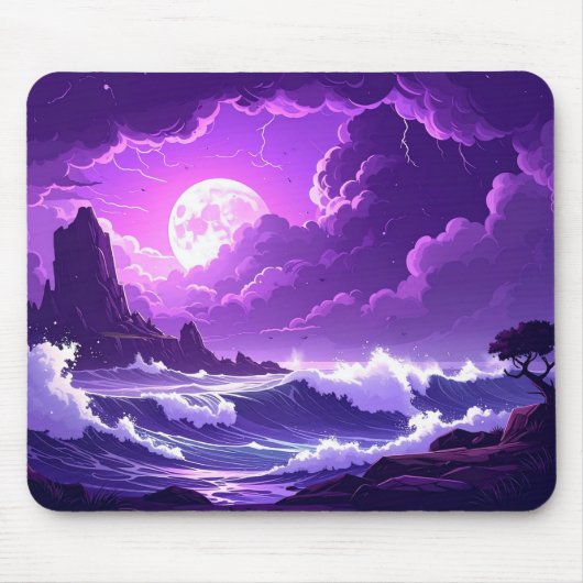 Violet Storm Moon Mousepad – Midnight Wave Edition Muismat (Voorkant)