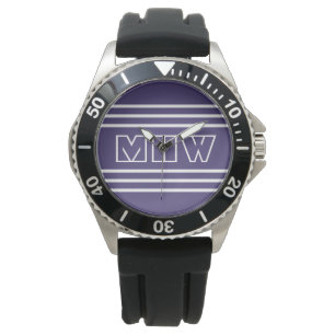 Violet Stripes aangepaste monogram-horloges Horloge
