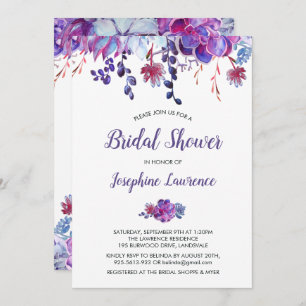 Violet Succulent Foliage Bridal Shower Invitation