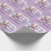 Violet Teddy Bear Clouds Stoel Baby shower Cadeaupapier (Hoek)