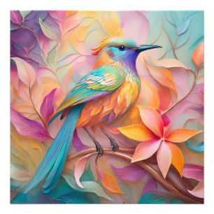 Violet Throated Songbird Fantasy Bird Foto Afdruk