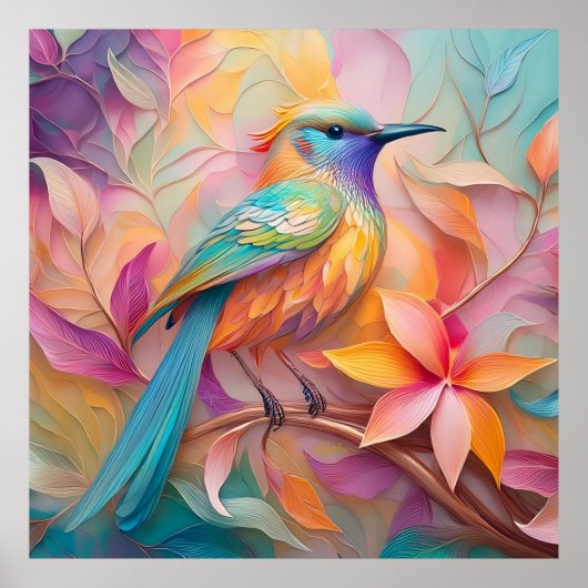 Violet Throated Songbird Fantasy Bird Poster (Voorkant)