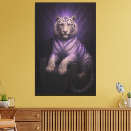 Violet Thunder Throne White Tiger – Sovereign Aura Canvas Afdruk (Insitu (Woonkamer))