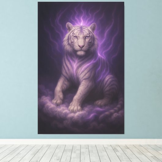 Violet Thundercloud White Tiger – Mystic Aura Guar Canvas Afdruk (Insitu (Houten vloer))