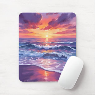 Violet Tide Paarse Zonsondergang Oceaan Golven Muismat
