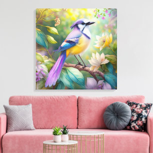 Violet Tufted Jay Fantasy Bird Canvas Afdruk