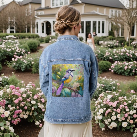 Violet Tufted Jay Fantasy Bird Denim Jacket (Huwelijk Achterkant)