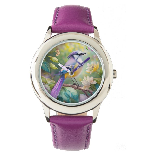 Violet Tufted Jay Fantasy Bird Horloge (Voorkant)