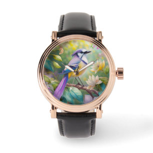 Violet Tufted Jay Fantasy Bird Horloge
