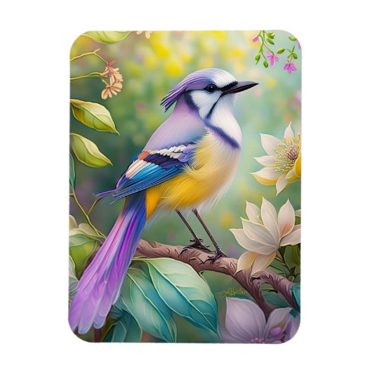 Violet Tufted Jay Fantasy Bird Magneet (Verticaal)
