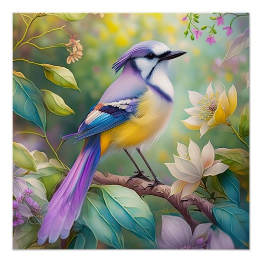 Violet Tufted Jay Fantasy Bird Perfect Poster (Voorkant)