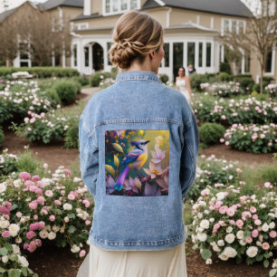 Violet Tufted Yellow Breasted Fantasy Bird Denim Jacket