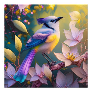 Violet Tufted Yellow Breasted Fantasy Bird Foto Afdruk