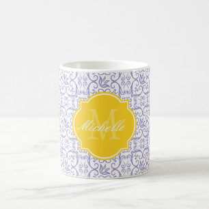 Violet Tulip Damask Monogram Mok