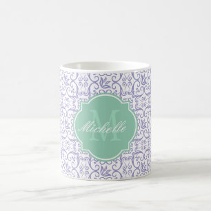 Violet Tulip Damask Monogram Mok