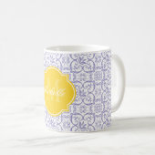Violet Tulip Damask Monogramme Mug (Devant droit)
