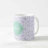 Violet Tulip Damask Monogramme Mug (Devant droit)