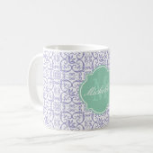 Violet Tulip Damask Monogramme Mug (Devant gauche)