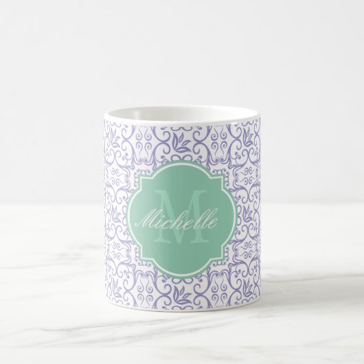 Violet Tulip Damask Monogramme Mug (Centre)