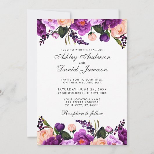 Violet Ultra Pourpre | Faire-Part de Mariage Flora (Devant)