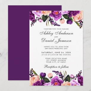 Violet ultra violet Floral Faire-part de mariage