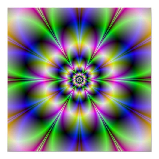 Violet vert et Fleur bleue Zazzle Poster parfait (Devant)