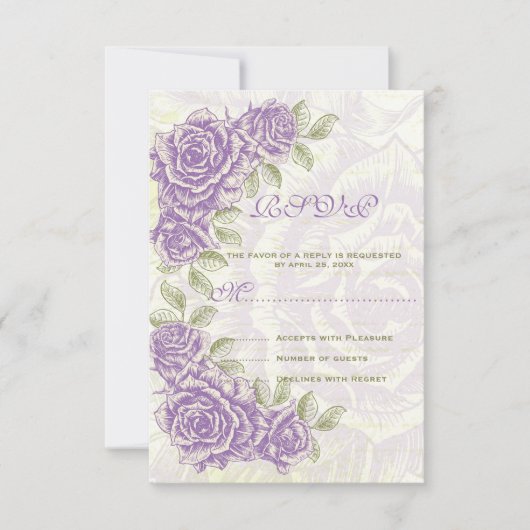 Violet vintage mariage roses carte de réponse RSVP (Devant)