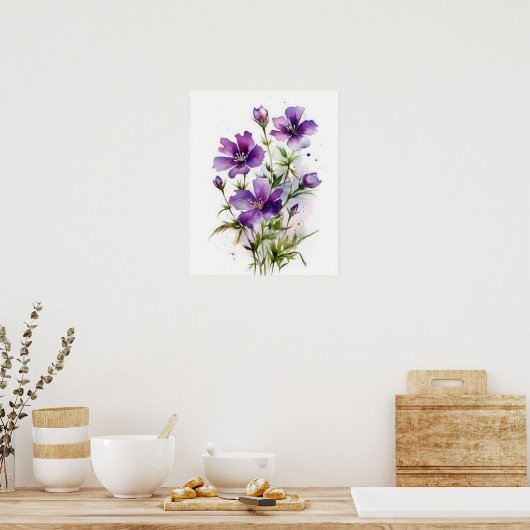 Violet violet Fleurs Art Imprimer Poster (Cuisine)