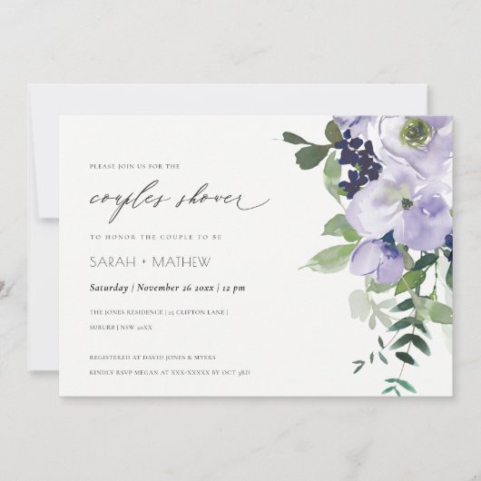 Violet Violet Floral Couples Feuilles Invitation d (Devant)