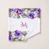 Violet violet floraux blanc monogramme (Gant de toilette)