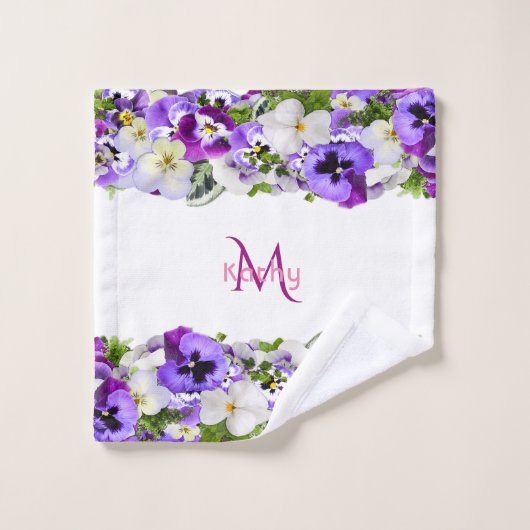 Violet violet floraux blanc monogramme (Gant de toilette)