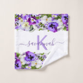 Violet violet floraux blanc monogramme nom script (Gant de toilette)