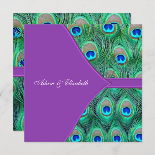 Violet Violet Peacock Invitations de mariage (Devant / Derrière)