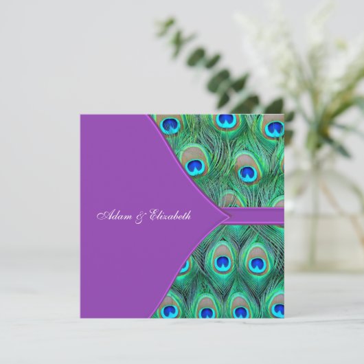 Violet Violet Peacock Invitations de mariage (Debout devant)