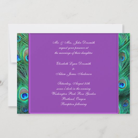 Violet Violet Peacock Invitations de mariage (Dos)