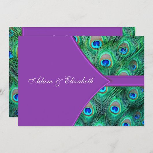 Violet Violet Peacock Invitations de mariage (Devant / Derrière)