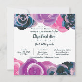 Violet violet rose roses Bat mitzvah Invitation (Devant)