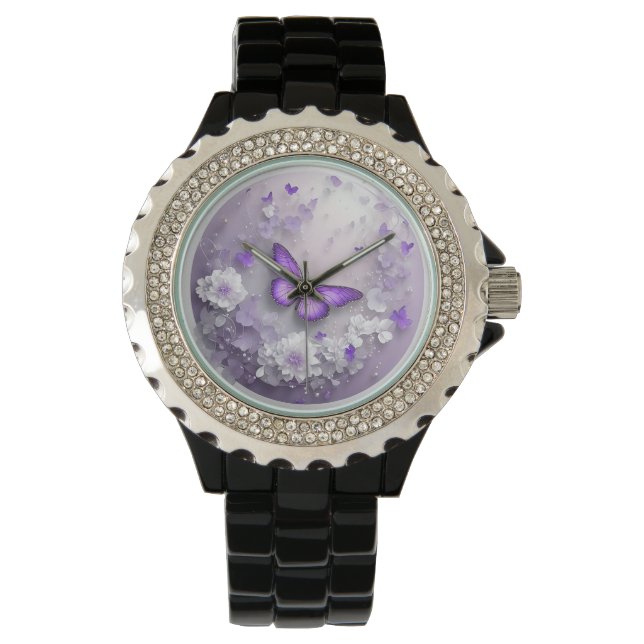 Violet vlinder thema horloge (Voorkant)