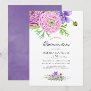 Violet Waterverf Bloemen Quinceañera Kaart