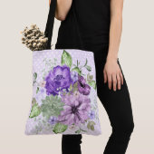 Violet Waterverf Floral All-Over-Print Canvas tas (Dichtbij)