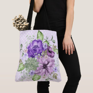 Violet Waterverf Floral All-Over-Print Canvas tas