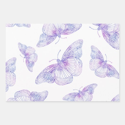 Violet Waterverf vlinderpatroon Inpakpapier Vel (Voorkant 3)