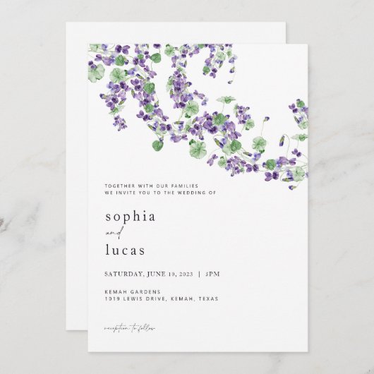 Violet Wedding Invitation Spring Puple Uitnodiging (Voorkant / Achterkant)