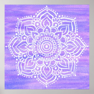 Violet White Mandala Waterverf Poster